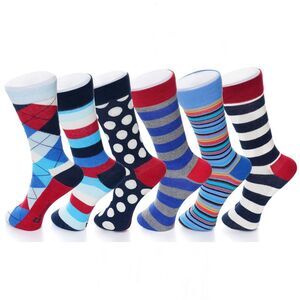 Alpine Swiss 6 Pack Mens Cotton Dress Socks Mid Calf Argyle Pattern Solids Set